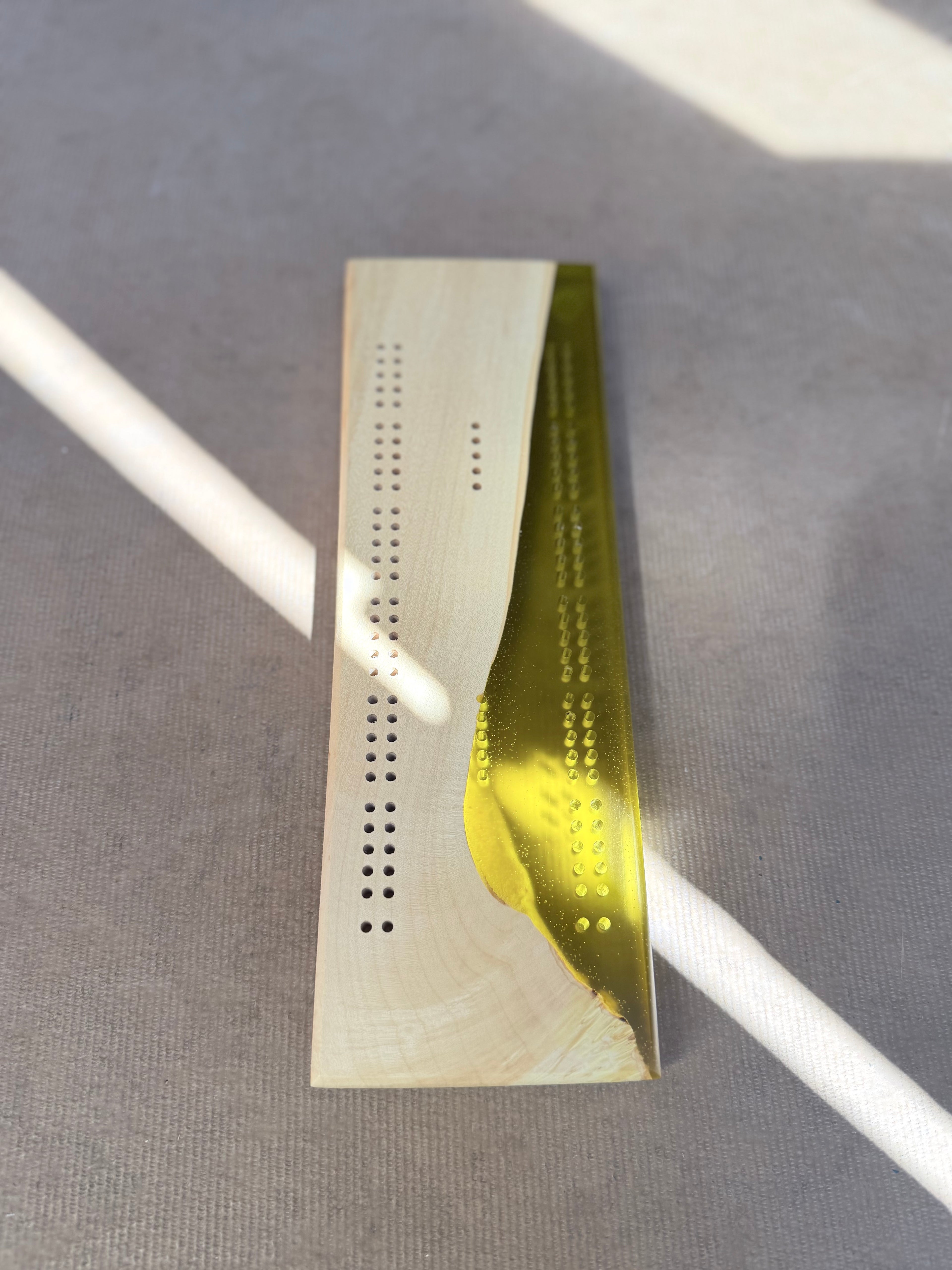 Yellow and Maple Cribbage Board