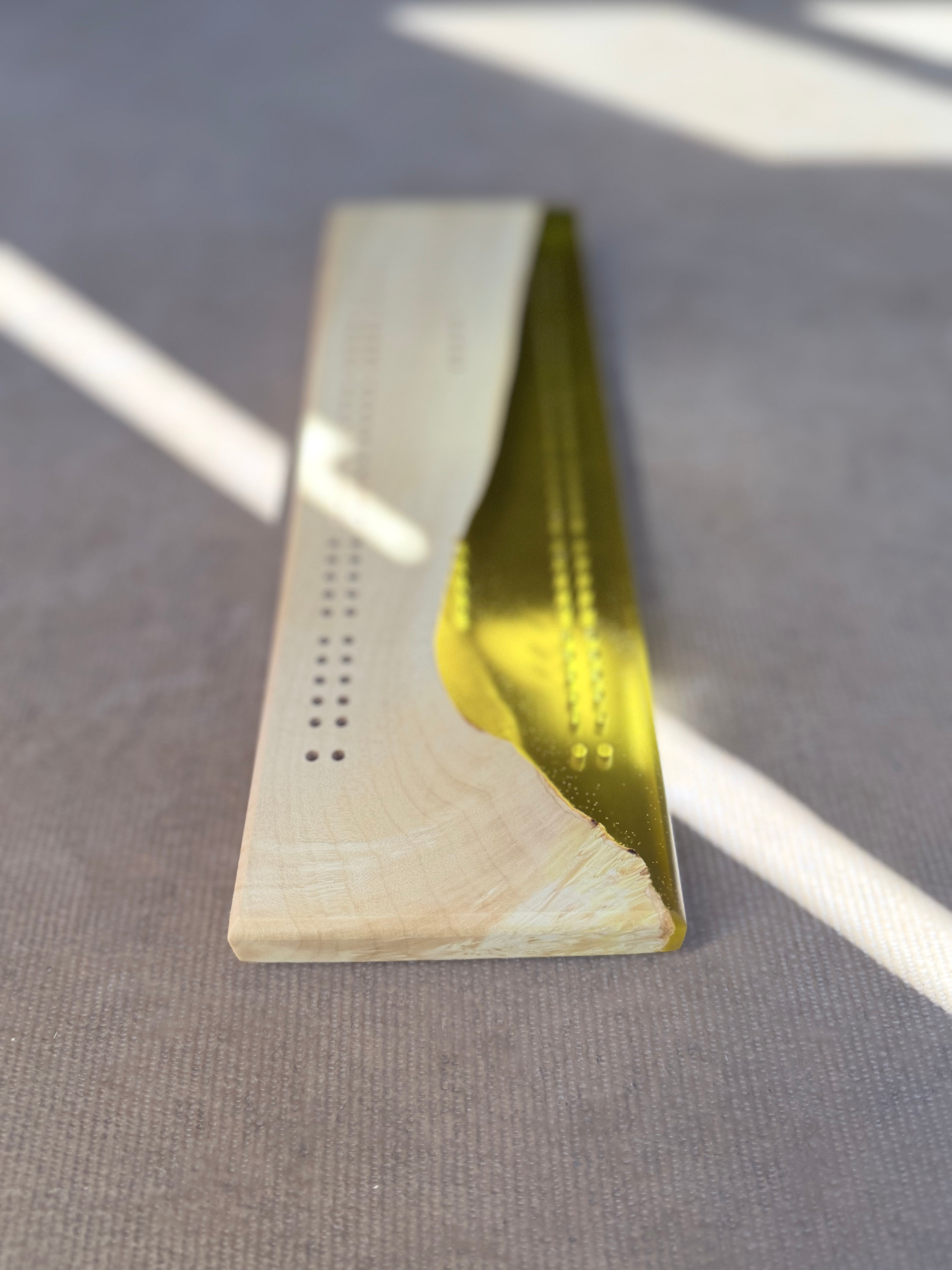 Yellow and Maple Cribbage Board
