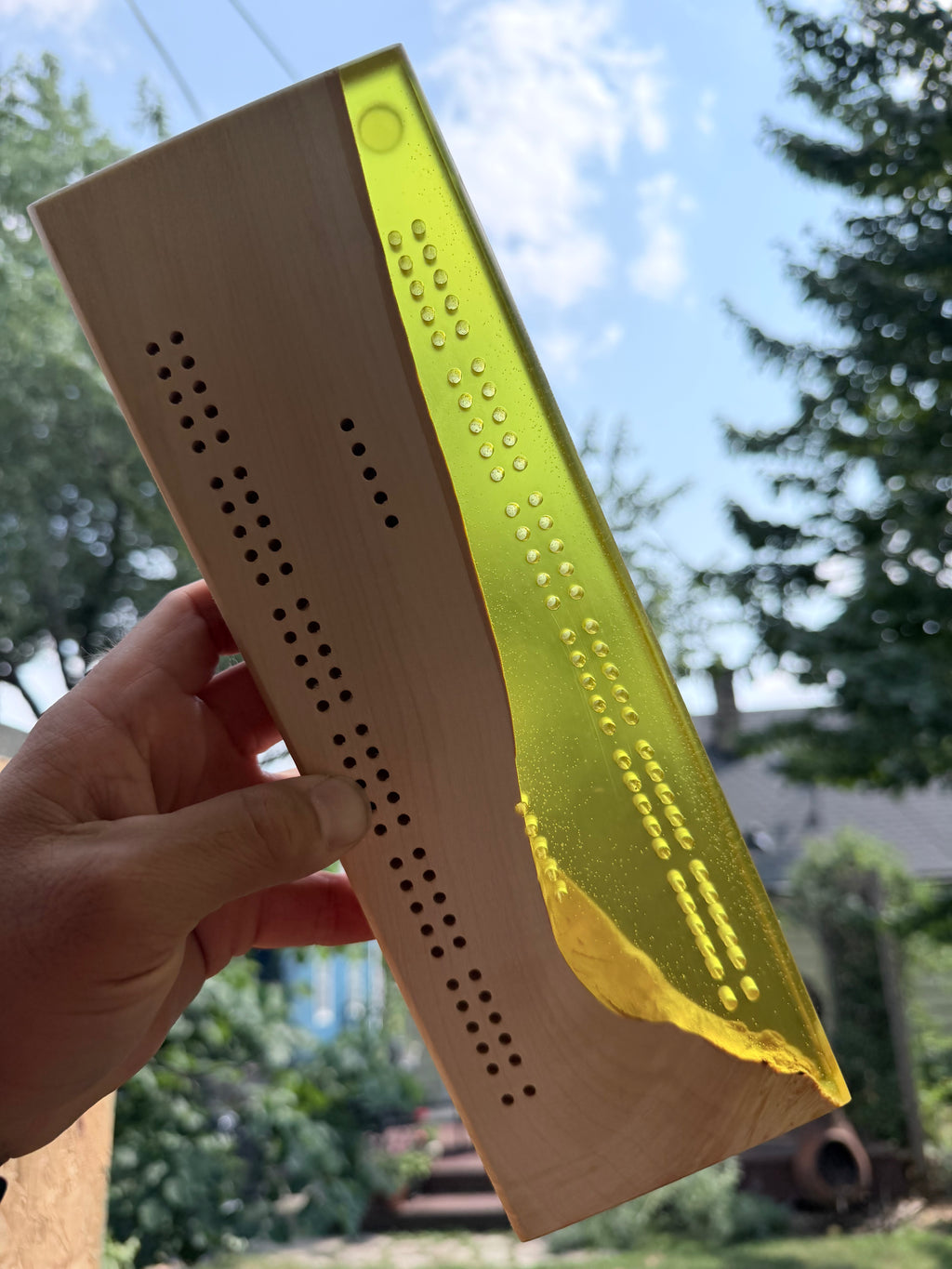 Yellow and Maple Cribbage Board