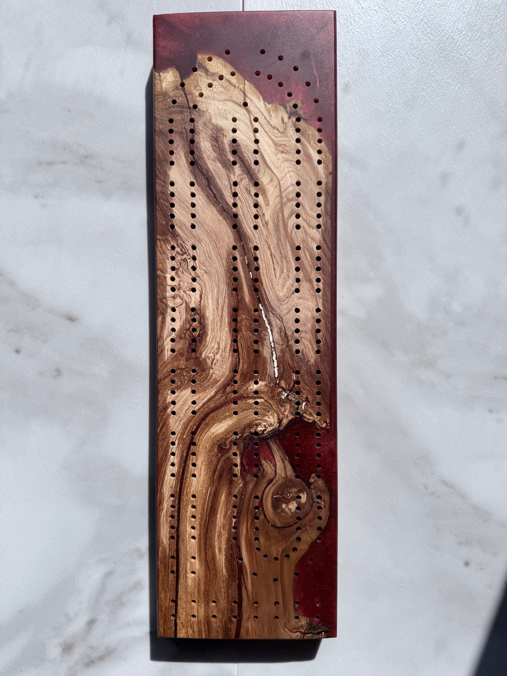 Dark Red & Wood Cribbage Board