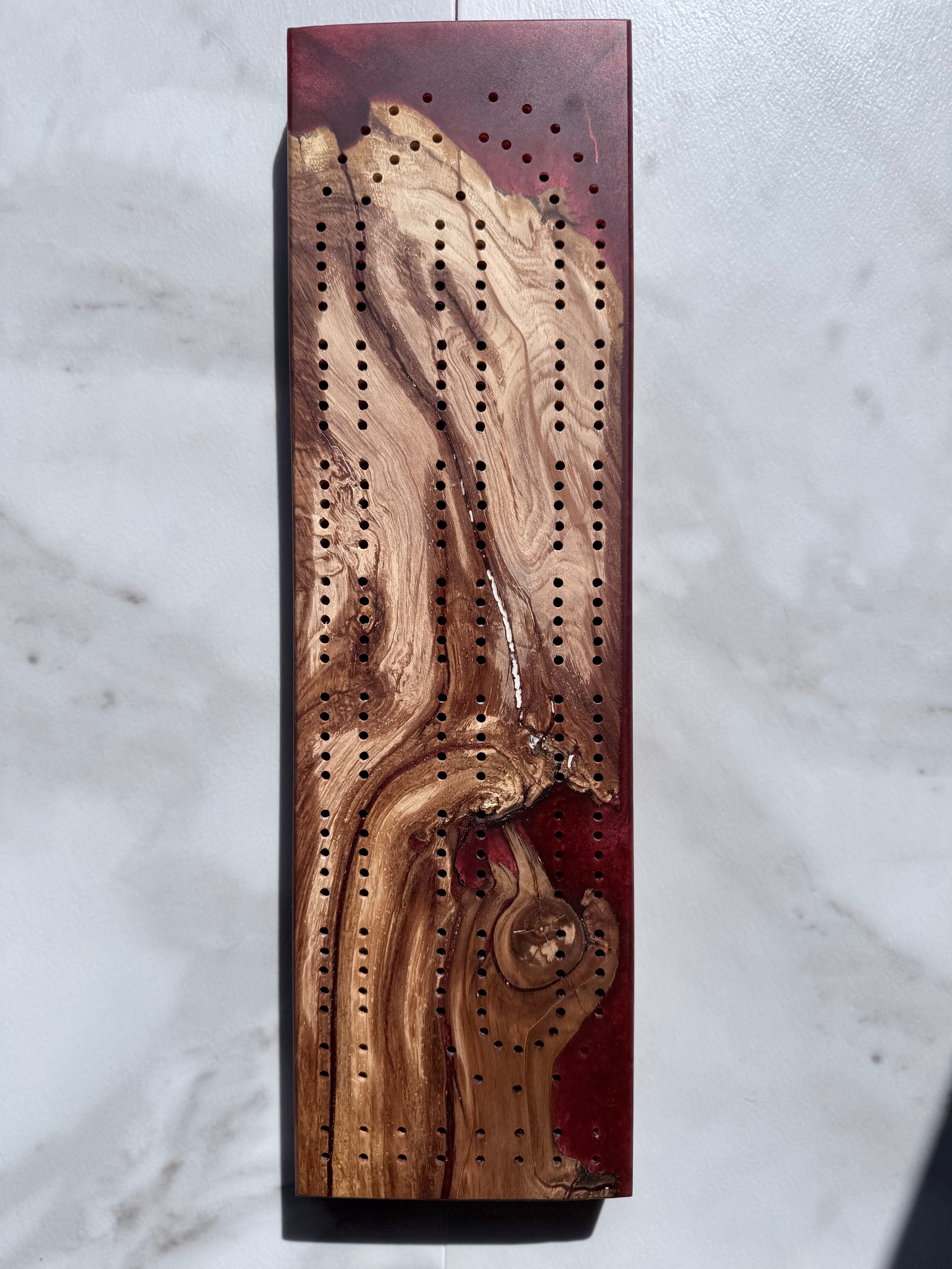 Dark Red & Wood Cribbage Board