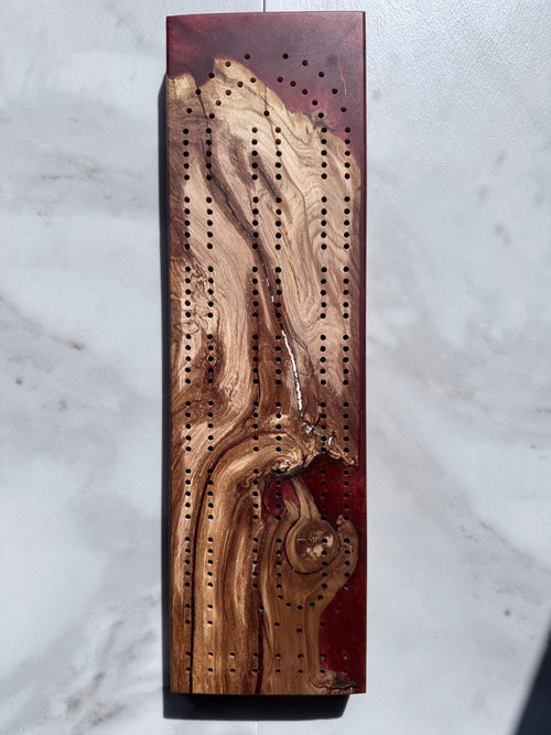 Dark Red & Wood Cribbage Board
