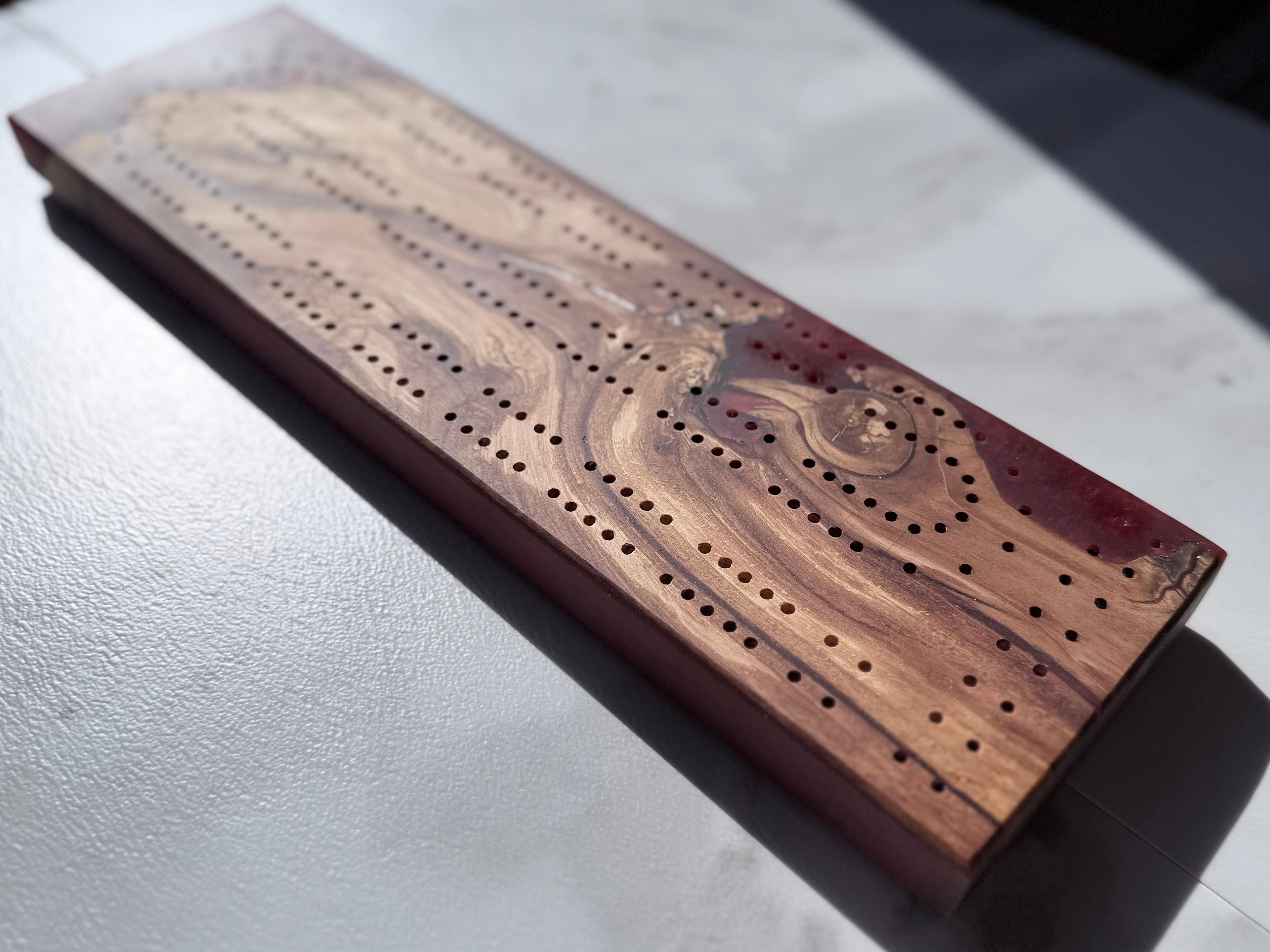 Dark Red & Wood Cribbage Board