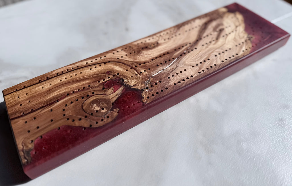 Dark Red & Wood Cribbage Board
