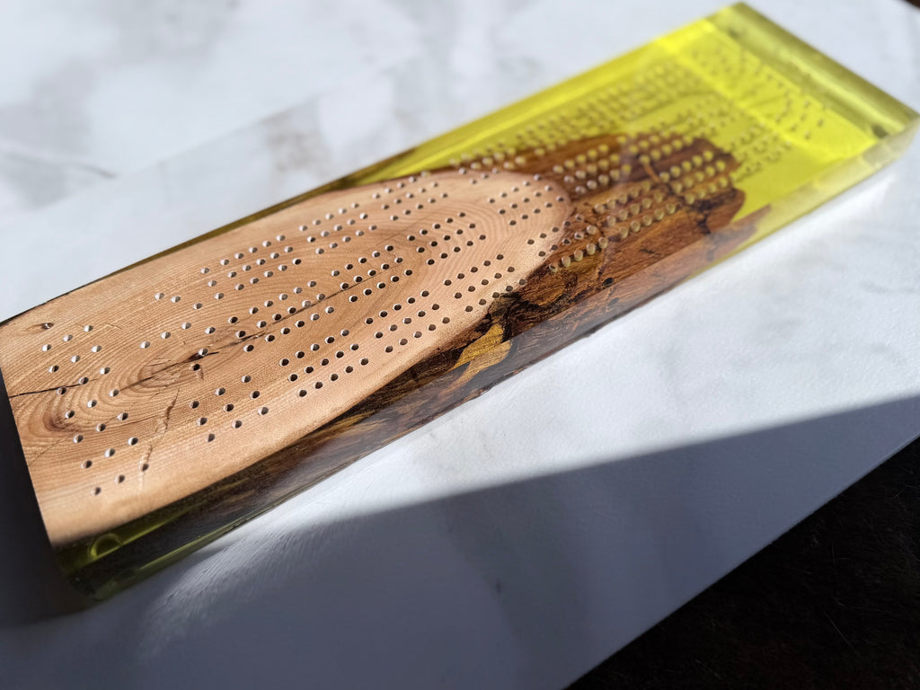 Yellow & Maple Cribbage Board